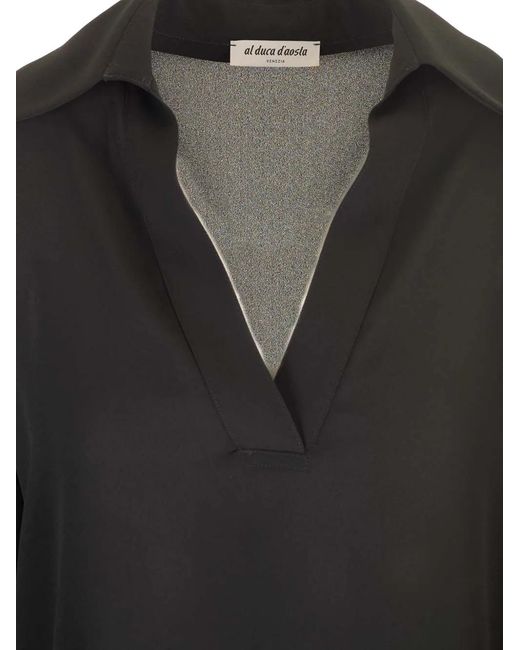 Al Duca D'aosta Black V-Neck Long-Sleeve Top