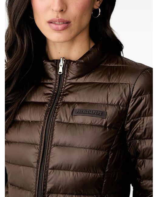 Patrizia Pepe Black Quilted-Finish Zip-Up Jacket
