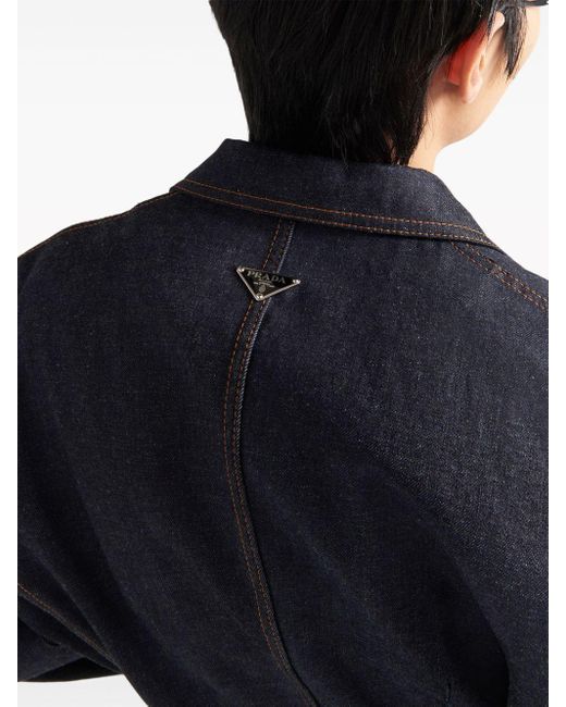 Veste en jean à plaque logo Prada pour homme en coloris Blue