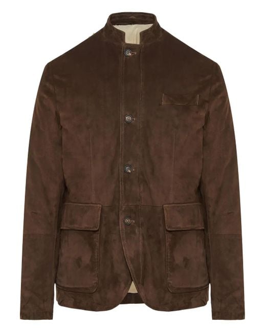 Eleventy Brown Suede Buttoned Jacket for men