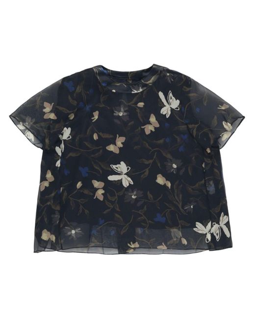 Sacai Blue Floral-print Semi-sheer T-shirt