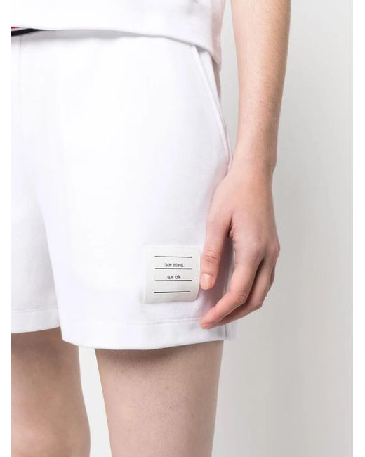 Thom Browne White Logo-patch Sweat Shorts