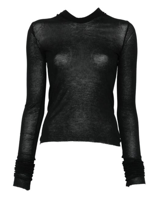 T-Shirt Davy A Maniche Lunghe A Coste di Rick Owens in Black