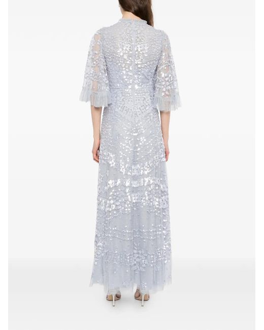Needle & Thread White Anais Sequin Gown