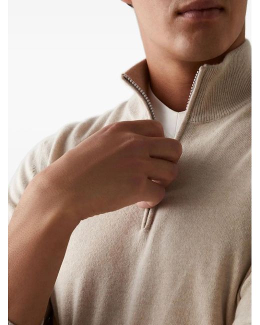 Brunello Cucinelli Half-Zip Neutrals Sweater With Fitted Silhouette in White für Herren