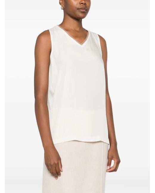 Fabiana Filippi White V-Neck Sleeveless Top