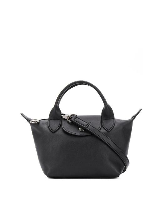 Longchamp Black Extra Small Le Pliage Cuir Top Handle Bag