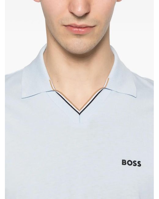 Boss Blue Logo-Print V-Neck T-Shirt for men