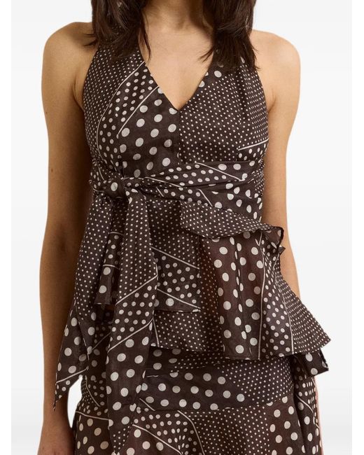 Damson Madder White Leandra Polka-Dot Ruffled Top