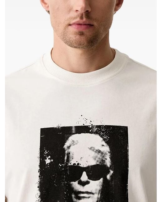 Karl Lagerfeld Natural Graphic-Print Crew-Neck T-Shirt for men