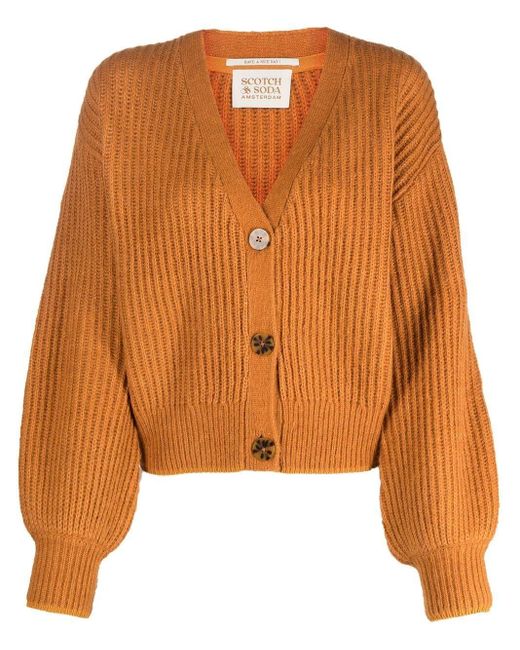 Scotch & Soda Orange Ribbed-knit V-neck Cardigan
