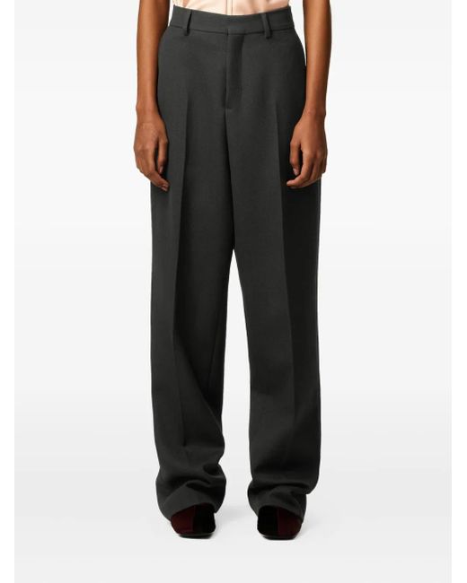 AMI Black Wool Large-Fit Trousers