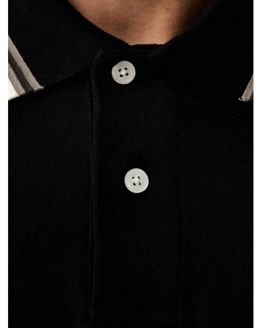 ARMANI EXCHANGE Black Logo-Patch Striped-Trim Polo Shirt for men