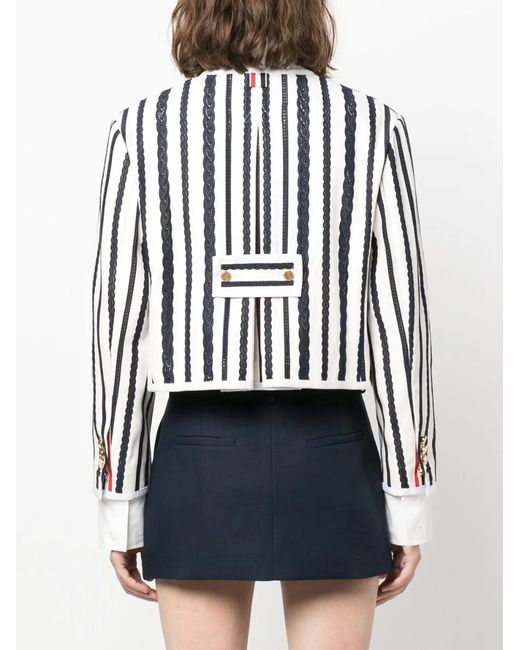 Thom Browne Black Broderie Anglaise-Detail Cropped Jacket