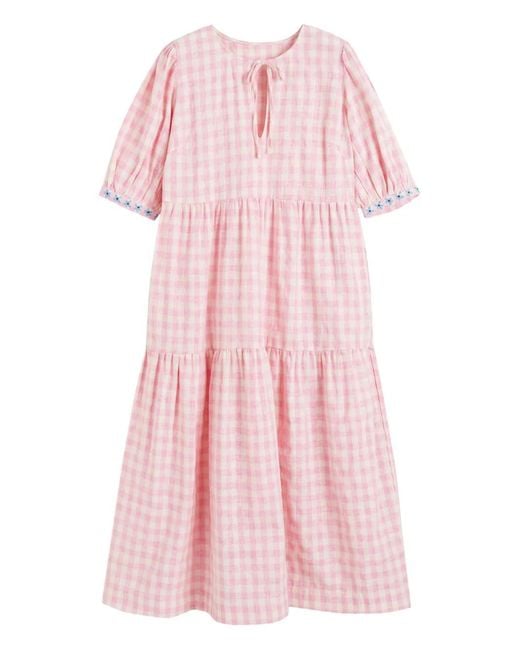 Chinti & Parker Pink Gingham-Pattern Maxi Dress