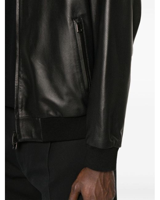 Veste en cuir à design de perforations Brioni pour homme en coloris Black
