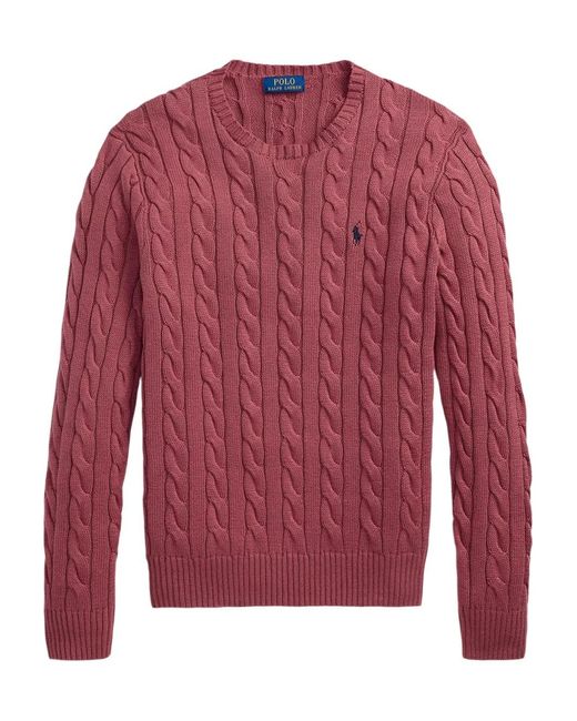 Polo Ralph Lauren Red Cable-Knit Crew-Neck Jumper for men