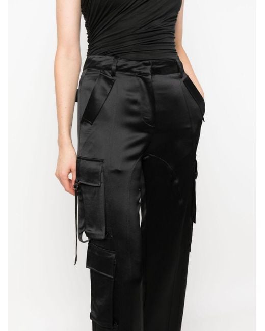 retroféte Highwaist Satin Cargo Trousers in Black Lyst