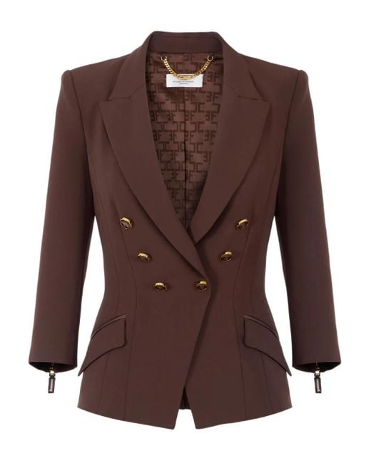 Elisabetta Franchi Brown Doppelreihige Jacke Mit Goldfarbenen Knöpfen