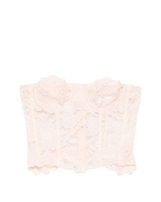 Ermanno Scervino Pink Floral-Lace Strapless Top