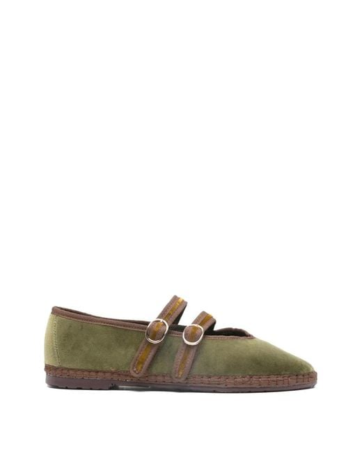 Flabelus Green Claire Double-Strap Ballet Flats