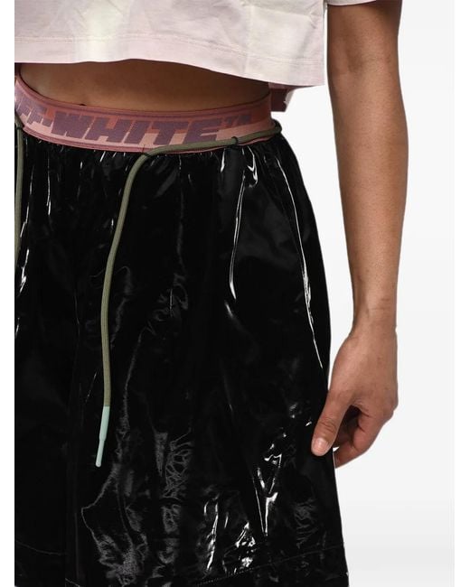 Off-White c/o Virgil Abloh Black Nylon Shorts Velvet With Logo Elastic Waistband