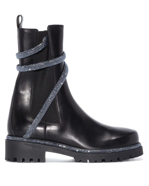 Rene Caovilla Leather Cleo Crystal-embellished Boots in Black | Lyst Canada