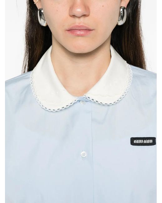 Miu Miu Blue Scalloped-Collar Short-Sleeve Shirt