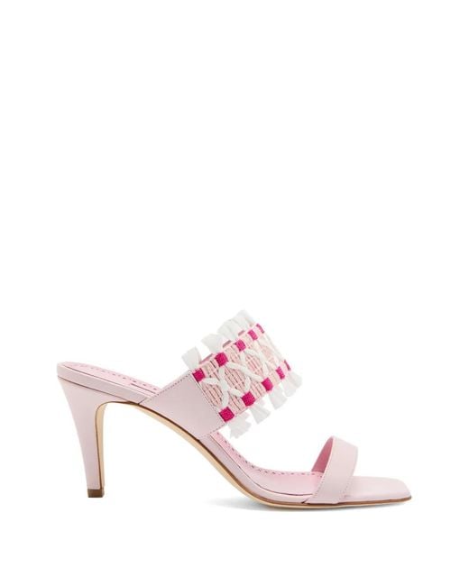 Manolo Blahnik Pink Efeso Fringed Woven-Strap Sandals