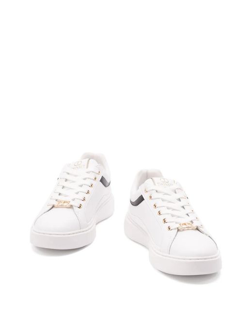Twinset White Leather-Trimmed Lace-Up Low-Top Sneakers