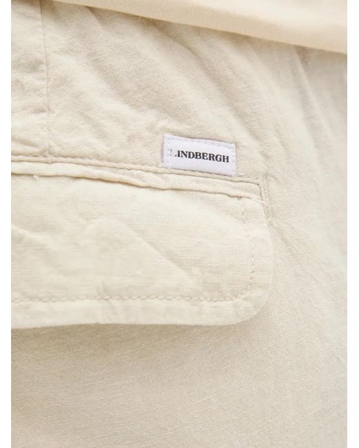 Lindbergh Natural Drawstring-Waist Logo-Patch Shorts for men