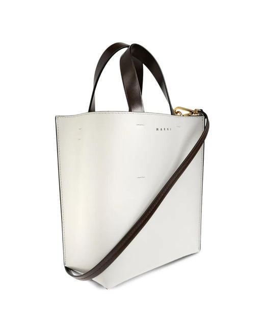 Marni White Museo Mini Leather Tote Bag