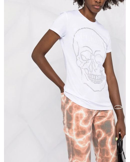 Philipp Plein White Crystal-Embellished Cotton T-Shirt