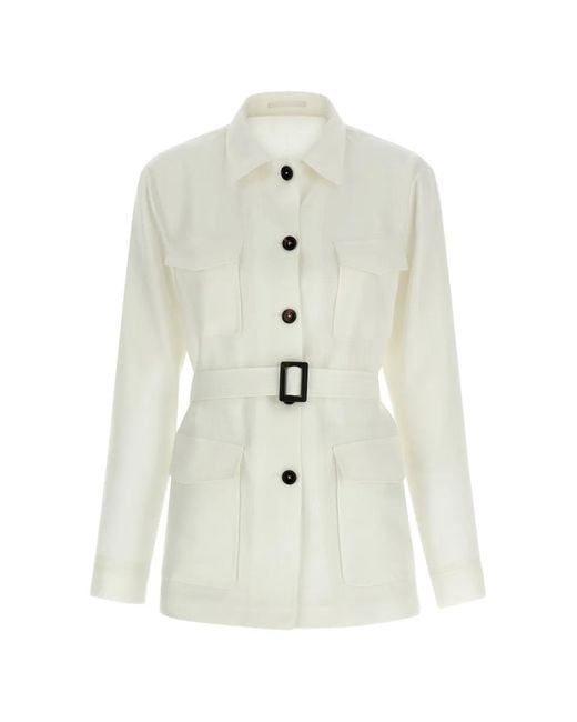 Tagliatore White J-Lauren Belted Linen Jacket
