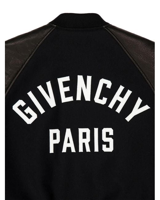 Givenchy Black Leather-Sleeved Wool Bomber Jacket for men