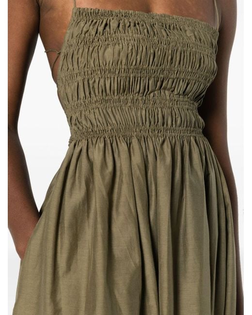 Matteau Green Shirred Cotton Midi Dress