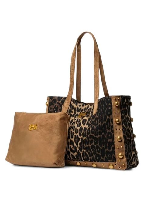 Secret Pon-pon Black Leopard-Print Studded Shoulder Bag