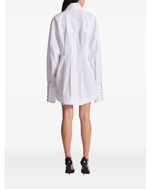 Balmain White Buttoned Poplin Shirt Dress