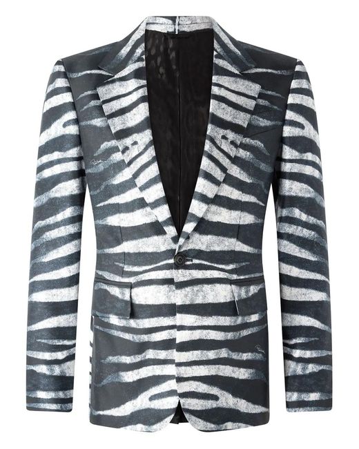 Roberto Cavalli Black Zebra-Print Blazer for men