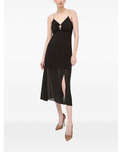Morgan Black Robe Mi-Longue Fendue À Bretelles En Chaîne