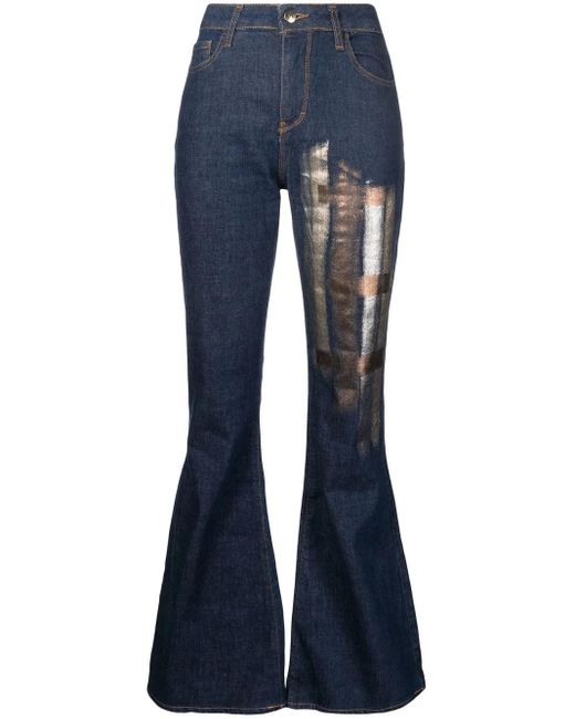 Madison Maison Blue Metallic-Print Flared Jeans