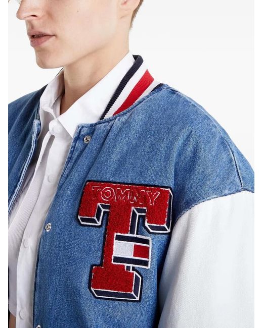 Tommy Hilfiger Blue Letterman Logo-Patch Denim Varsity Jacket