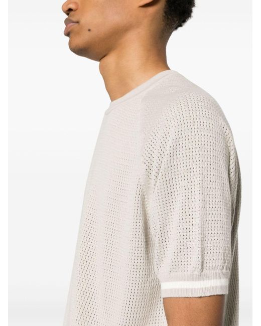 Eleventy White Open-knit Cotton T-shirt for men