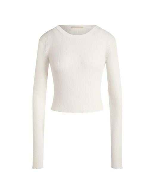 12 STOREEZ White Lattice Ribbed-Knit Cropped Sweatshirt
