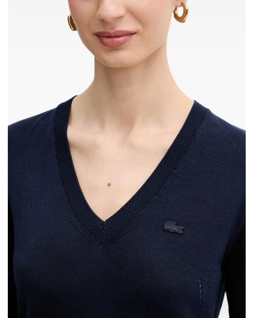 Lacoste Blue Logo-Patch V-Neck Sweater