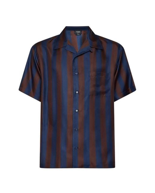 Fendi Blue Short-Sleeve Silk Shirt for men