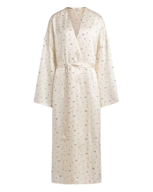 12 STOREEZ White Floral-Print Silk Robe