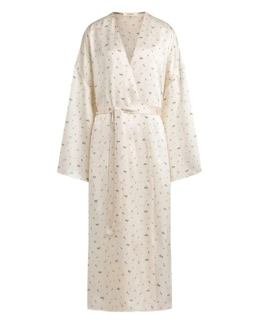 12 STOREEZ White Floral-Print Silk Robe