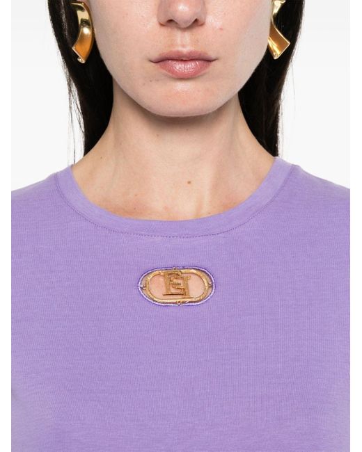 T-shirt en coton à plaque logo Elisabetta Franchi en coloris Purple