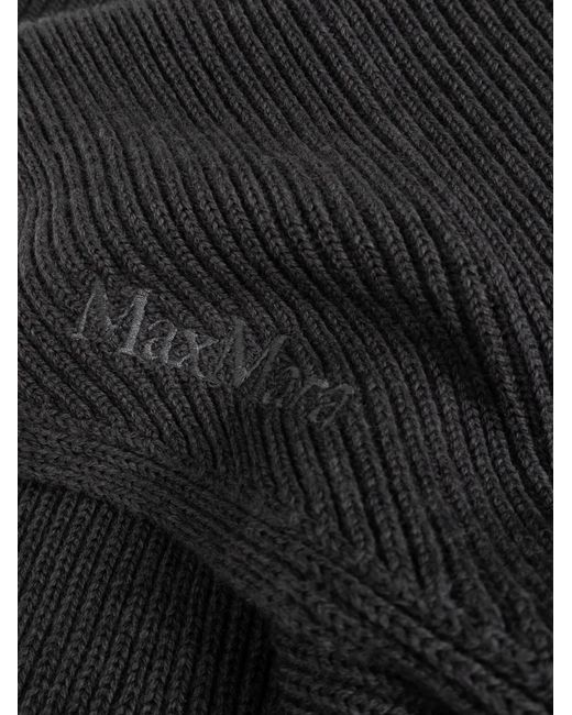 Max Mara Black Ribbed-Knit Embroidered Scarf
